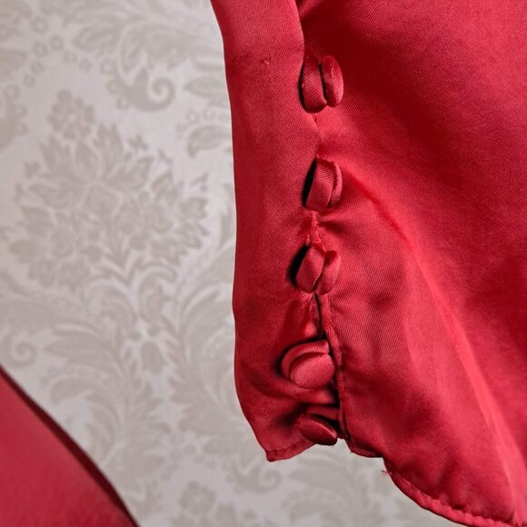Zara Size Medium Red Satin Wrap Dress V-Neck Long Sleeve Button Details Holiday - Picture 8 of 14
